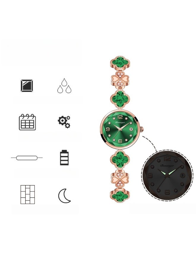 BONARGER Four-Leaf Clover Waterproof Women's Watch, a Stylish and Luxurious Quartz Bracelet Watch - Image 3