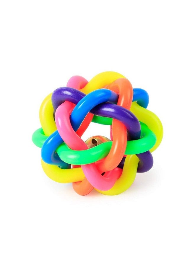 Dog & Cat Chew Knot Ball Woven Braided Rainbow Bouncy Rubber Toy With Jingle Bell Inside For Pet Training And Teeth Cleaning (Multicolour, Medium) - Image 1