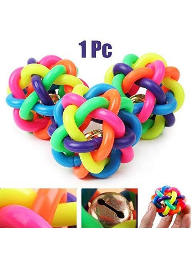 Dog & Cat Chew Knot Ball Woven Braided Rainbow Bouncy Rubber Toy With Jingle Bell Inside For Pet Training And Teeth Cleaning (Multicolour, Medium) - Image 2