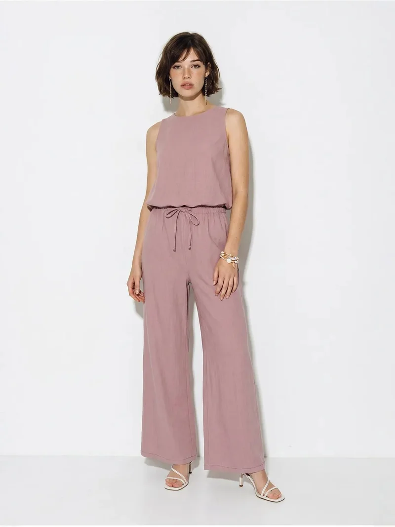 Bianco Lucci Mauve Purple LUCCI Cotton Wide-Leg Sleeveless Jumpsuit for Women | Best Price UAE