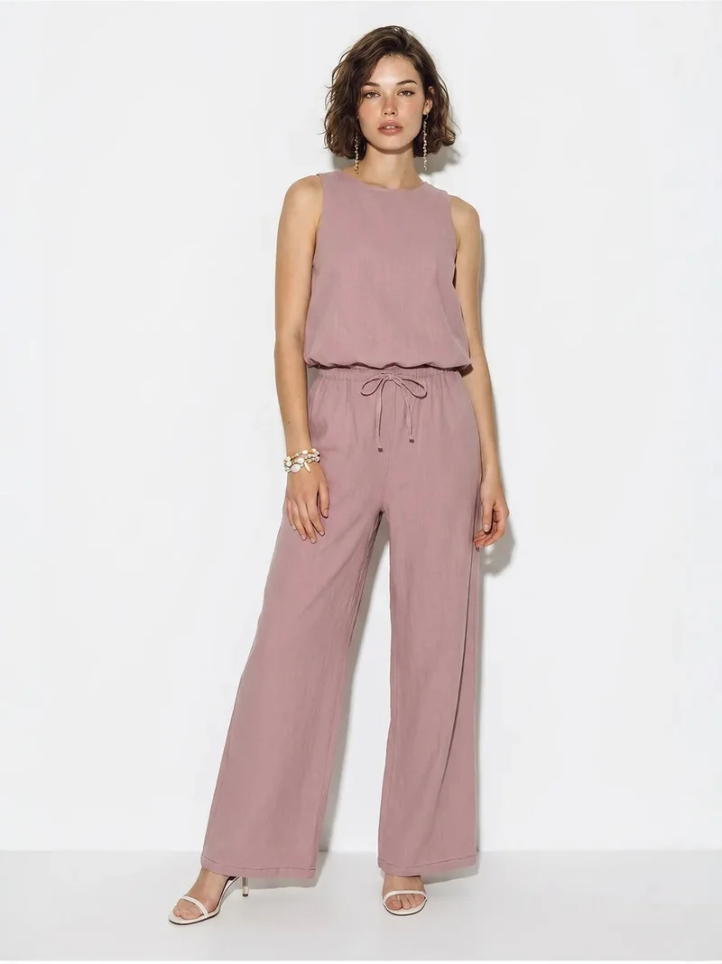 Bianco Lucci LUCCI Cotton Wide-Leg Sleeveless Jumpsuit