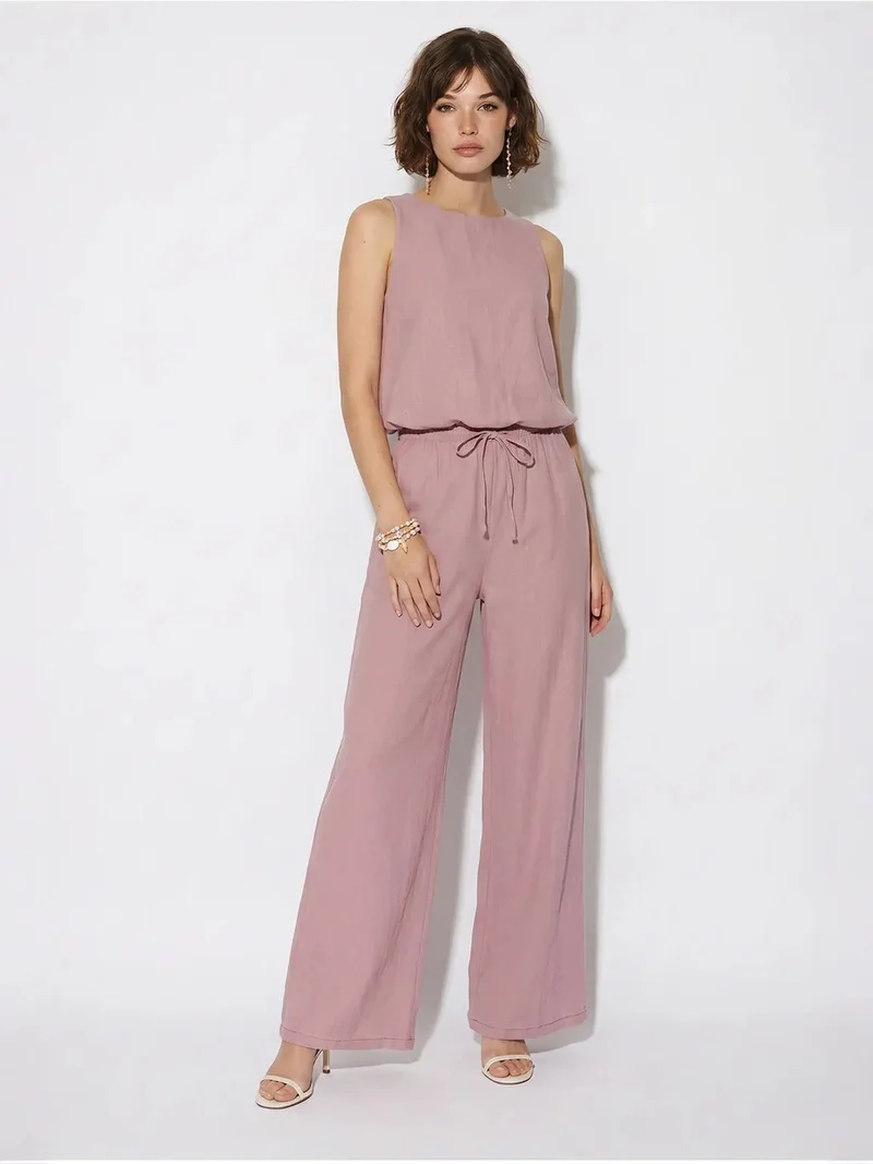 Bianco Lucci Mauve Purple LUCCI Cotton Wide-Leg Sleeveless Jumpsuit for Women | Best Price UAE