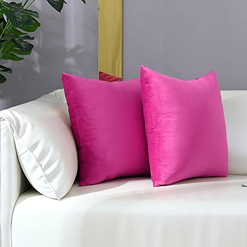 mixeoo Comfy Hot Pink Throw Pillow Covers Decorative Square Solid Thick Velvet Super Soft Cushion Cases Home Decor for Sofa Couch Living Room Chair, Set of 2, 18 x 18 Inch - Image 3