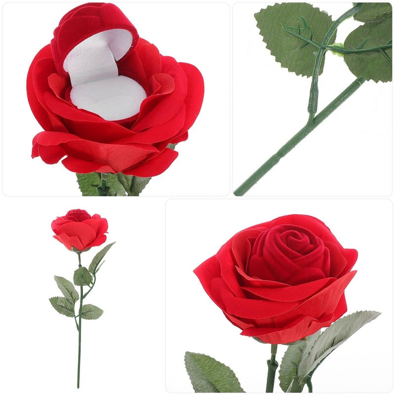 Plush Red Rose Ring Holder Jewelry Box Earring Organizer Gift - Image 4