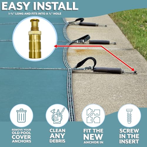 Poolzilla Pool Safety Cover Brass Anchors for Concrete and Pavers - 5 Pack - Universal Fit - Image 4