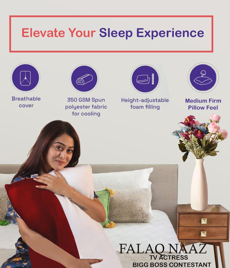 VYBBA Microfiber Height Adjustable Hollow Fibre Sleeping Pillow with Zip | Pillows Set of 4 (White and Red, 27 X 17 Inches) | Pillows with 4 Month-Warranty - Image 2