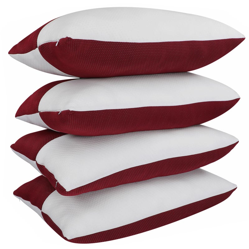VYBBA Microfiber Height Adjustable Hollow Fibre Sleeping Pillow with Zip | Pillows Set of 4 (White and Red, 27 X 17 Inches) | Pillows with 4 Month-Warranty - Image 1