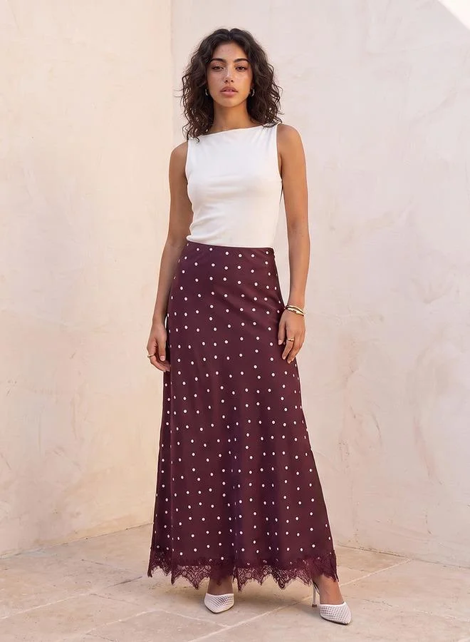 Splash FAV Youth Polka Dot Print A-line Skirt with Zip Closure