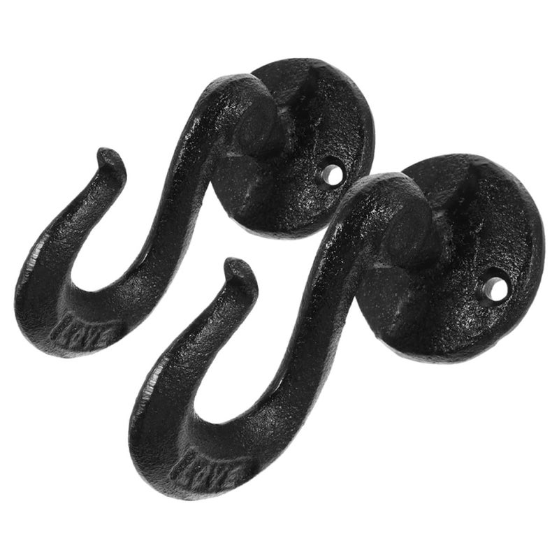 2Pcs Black Heavy Duty Metal Wall Hooks For Hanging Coats Hats Bags Mops Home Organization - Image 2