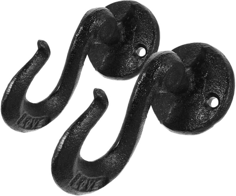 2Pcs Black Heavy Duty Metal Wall Hooks For Hanging Coats Hats Bags Mops Home Organization - Image 1