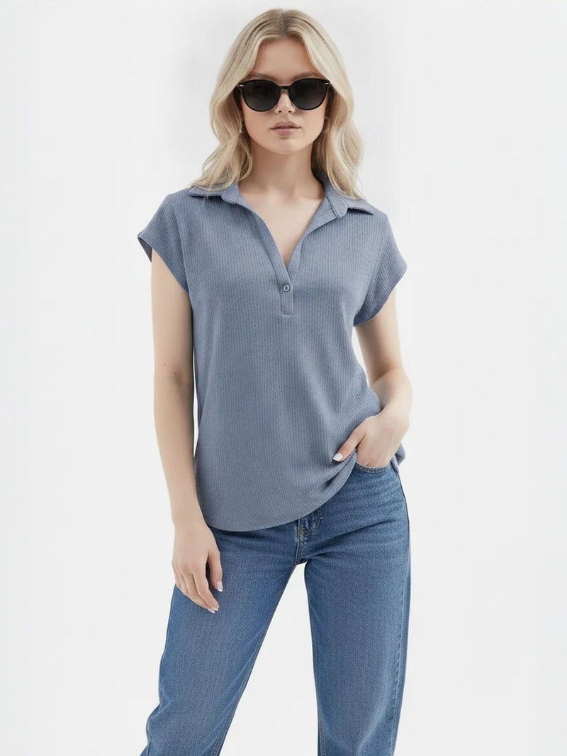 BIG DART BDART Textured Sleeveless Polo Blouse - Image 1