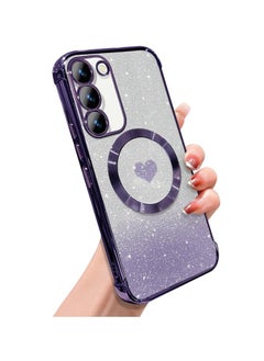 ShebSheb for Samsung Galaxy S23 Case Glitter, Clear Magnetic Phone Cases with Camera Lens Protector [Compatible with MagSafe] Bling Sparkle Plating Soft TPU Slim ShockProof Protective Cover  - Image 1