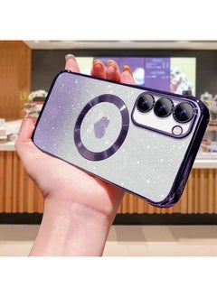 ShebSheb for Samsung Galaxy S23 Case Glitter, Clear Magnetic Phone Cases with Camera Lens Protector [Compatible with MagSafe] Bling Sparkle Plating Soft TPU Slim ShockProof Protective Cover  - Image 3