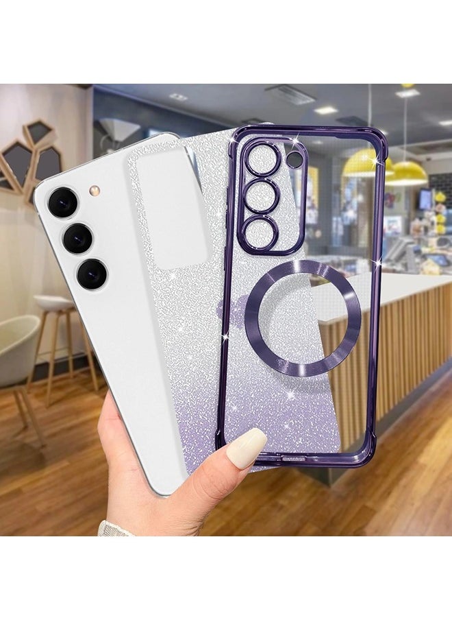 ShebSheb - for Samsung Galaxy S23 Case Glitter, Clear Magnetic Phone Cases with Camera Lens Protector [Compatible with MagSafe] Bling Sparkle Plating Soft TPU Slim ShockProof Protective Cover - Image 1