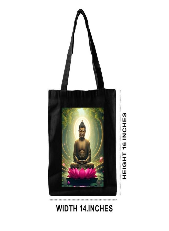 PrintingZone Buddha Canvas Printed Tote Bag For Women | Zipper & Pouch | Shopping/Grocery Bag | Multi-Purpose Bag | Reusable Eco-Friendly Cotton Handbags, Canvas Tote Bags For College(TB55) - Image 2
