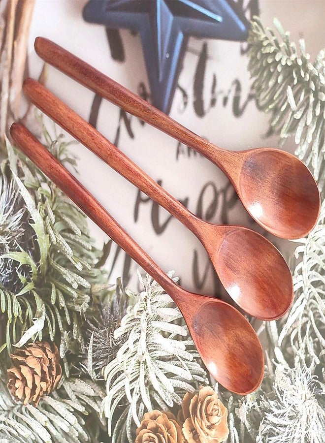 Ebonee Long Handle Wooden Spoons for Eating, 9.2 Inch Wood Soup Spoons for Mixing Stirring, Handmade Retro Honey Jar Table Spoons Teaspoon Tea Coffee Spoon (3 Pack) - Image 5