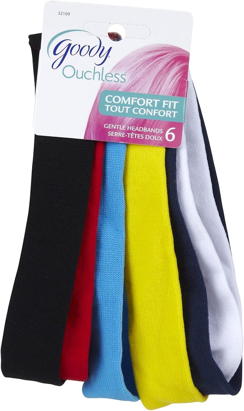 Goody Ouchless Comfort Fit Headbands - 6 Count Multicolor Set - Image 1