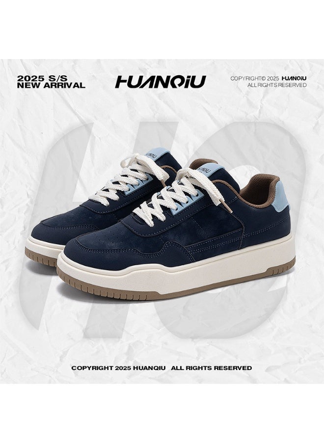 HUANQIU 2025 New Arrival HUANQIU Casual Sneakers for Men/Women - Navy Blue Suede Platform Low-Top Shoes with Trendy Color Blocking 42SIZE - Image 1