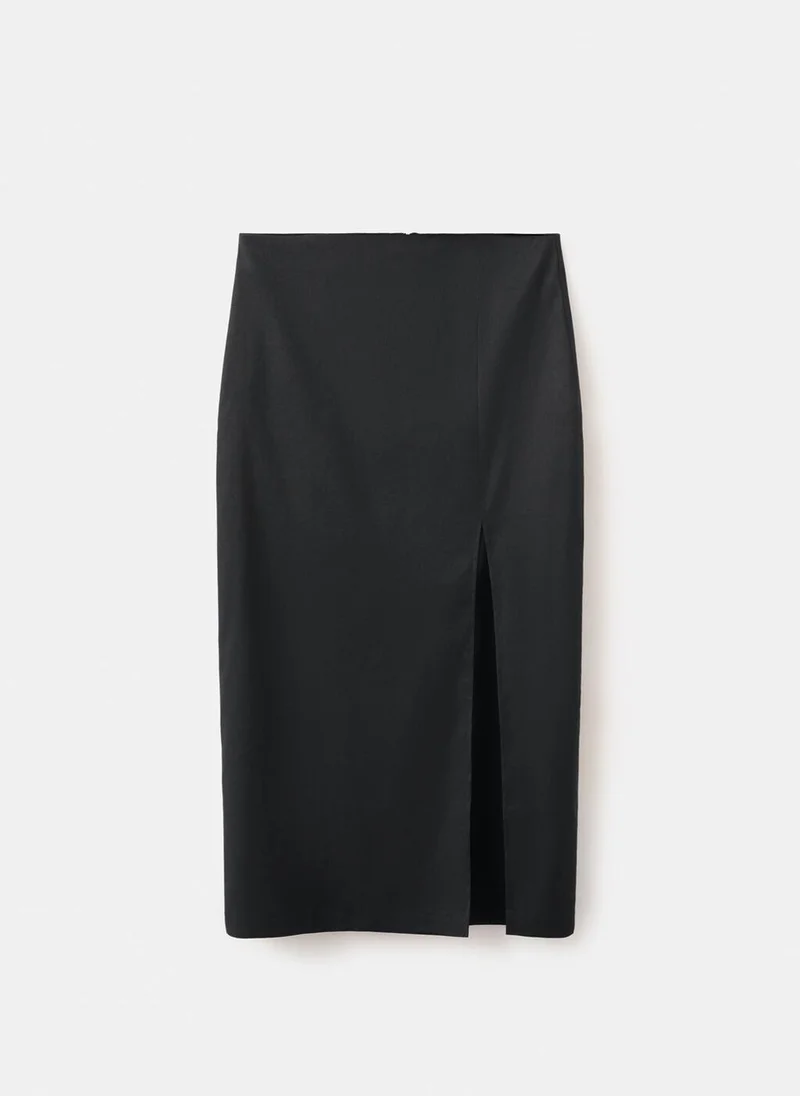 Mango Midi Skirt In A Linen-Cotton Blend