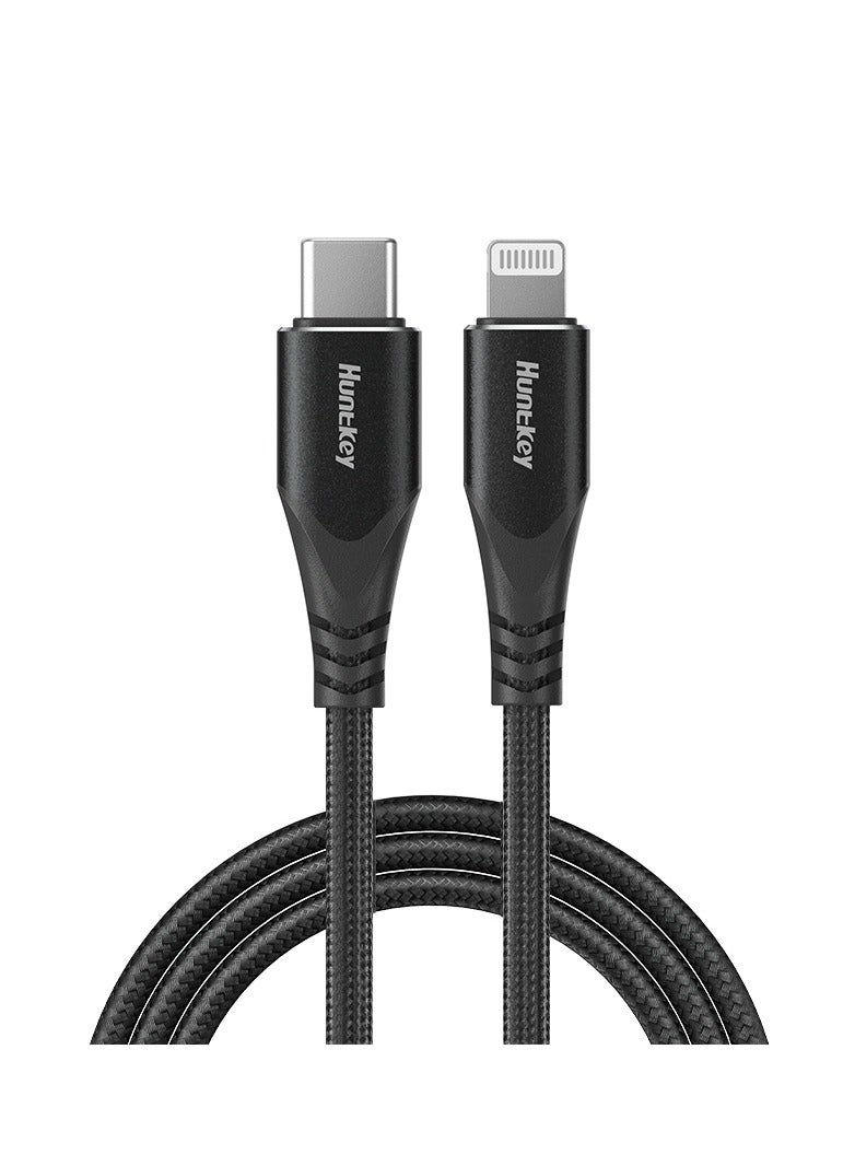 Huntkey L03 - USB C to lightning, MFI approved Cotton Braided Aluminum Shell Fast Charging Cable iPhone 14 13 12 11 Pro, iPad, iPod Current: 3A, 1.5M - Image 1