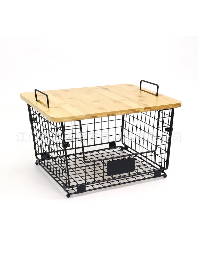 Bluejw Stackable Wire Basket With Bamboo Cutting Board  Top Pantry Kitchen Counter Organization And Storage Cabinet Shelf Countertop Space Saving Organizing Produce Fruit Potato Bread Organizer - Image 5