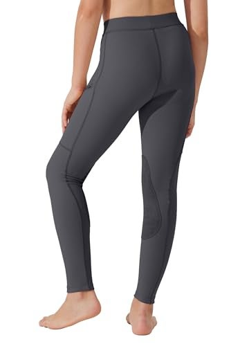 Willit Girls Horse Riding Pants Tights Kids Equestrian Breeches Knee-Patch Youth Schooling Tights Zipper Pockets Gray L - Image 2