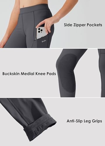 Willit Girls Horse Riding Pants Tights Kids Equestrian Breeches Knee-Patch Youth Schooling Tights Zipper Pockets Gray L - Image 3