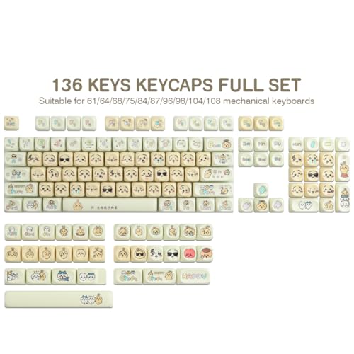 Hyekit PBT Keycaps MOA Profile Chiikawa Usagi Cute Keycaps 136 Keys Dye-Sublimation Kawaii Keycap Set for Cherry MX Magnetic Switches Mechanical Keyboard - Image 3