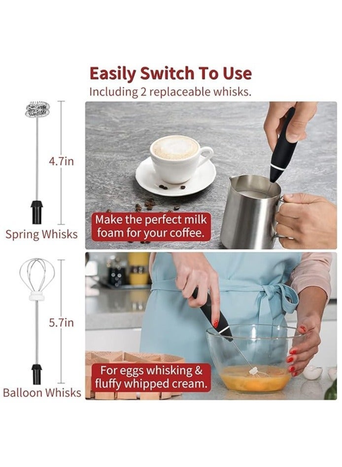 Milk Handheld USB Rechargeable Electric Foam Maker with 2 Stainless Whisks, White - Image 3