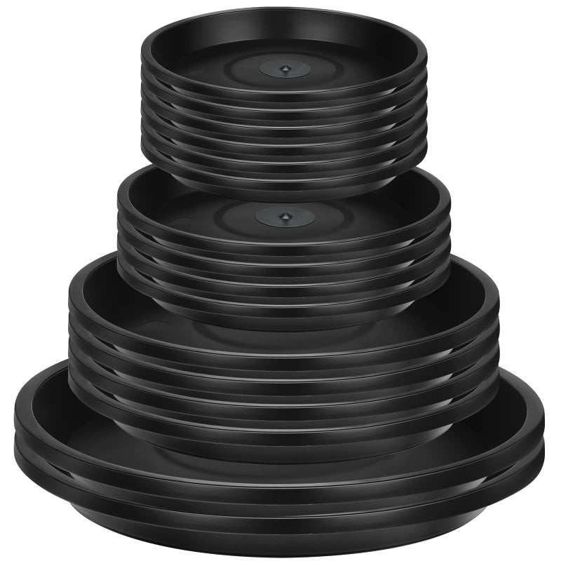 Patelai 16 عبوة صحن نبات بلاستيكي أسود صواني أصص دائرية صينية ماء سميكة لصواني تصريف الزهور في الأصص للنباتات الداخلية والخارجية 4 بوصة 6 بوصة 8 بوصة 10 بوصة