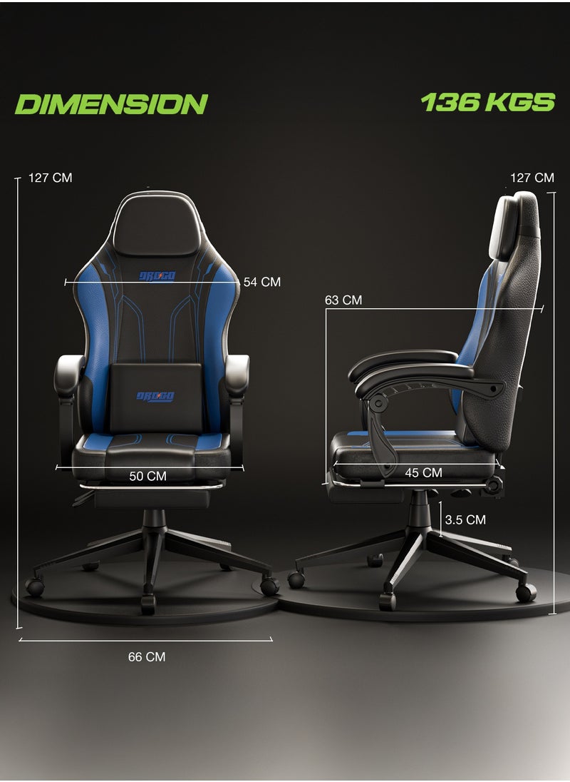 DROGO Onyx Premium Ergonomic Gaming Chair, Video Game Chair with Linkage Armrest, Footrest & Adjustable Seat Computer Chair with PU Leather, Head & Massager Lumbar Pillow Home & Office Chair with Recline Black Blue  - Image 4