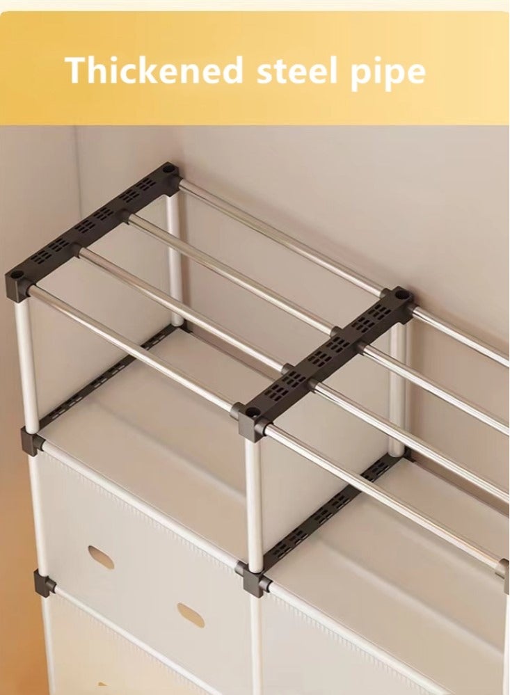 Kutis 4-Tier Open Bookcase and Bookshelf Double Row 8 Grid Multifunctional Storage Rack with Door Steel Pipe/Plastic White 84x28x126 cm - Image 3