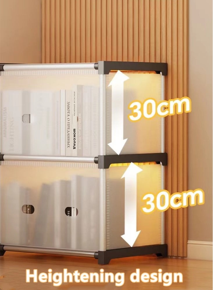 Kutis 4-Tier Open Bookcase and Bookshelf Double Row 8 Grid Multifunctional Storage Rack with Door Steel Pipe/Plastic White 84x28x126 cm - Image 4