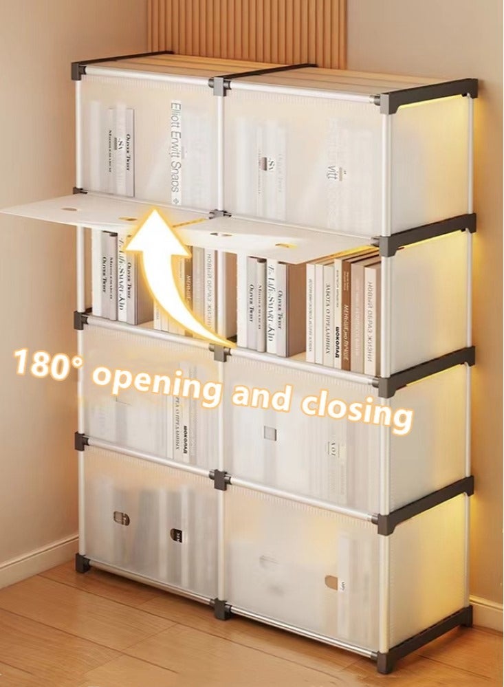 Kutis 4-Tier Open Bookcase and Bookshelf Double Row 8 Grid Multifunctional Storage Rack with Door Steel Pipe/Plastic White 84x28x126 cm - Image 1