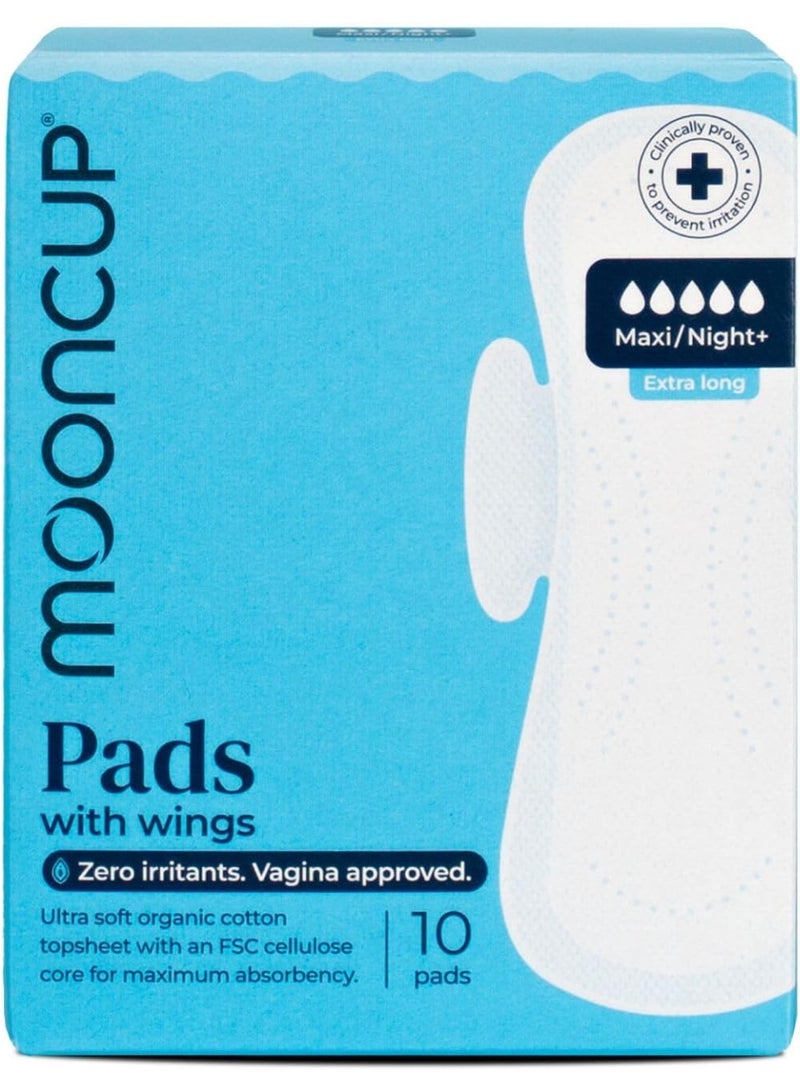 Mooncup Maxi Night+Flow Ultra Soft Organic Cotton Pads With Wings Extra Long 10 Pads - Image 1