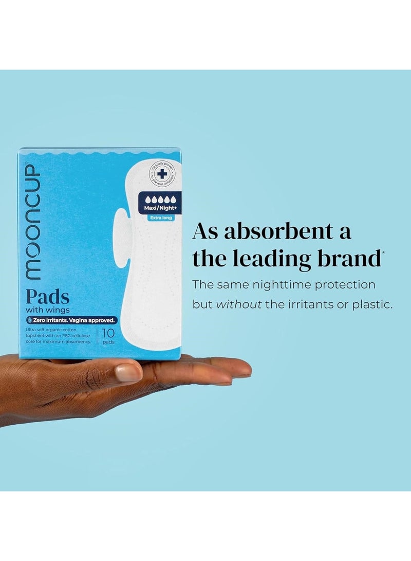 Mooncup Maxi Night+Flow Ultra Soft Organic Cotton Pads With Wings Extra Long 10 Pads - Image 2