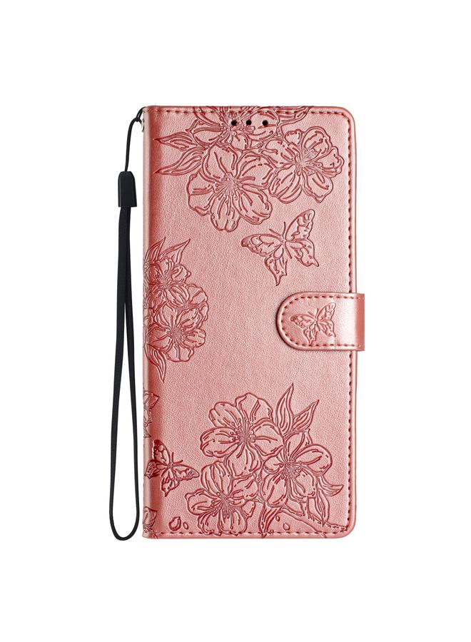 S-TOP Case For Samsung Galaxy S24 FE 5G Cherry Blossom Butterfly Skin Feel Embossed PU Phone Case - Image 2