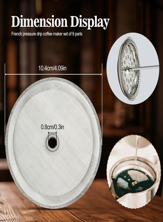 AUUTI 9-Piece French Press Filter Replacements Set - Stainless Steel Plunger and Screens for 34oz/3.75in Press, Includes Spiral and Cross Disk - Image 2