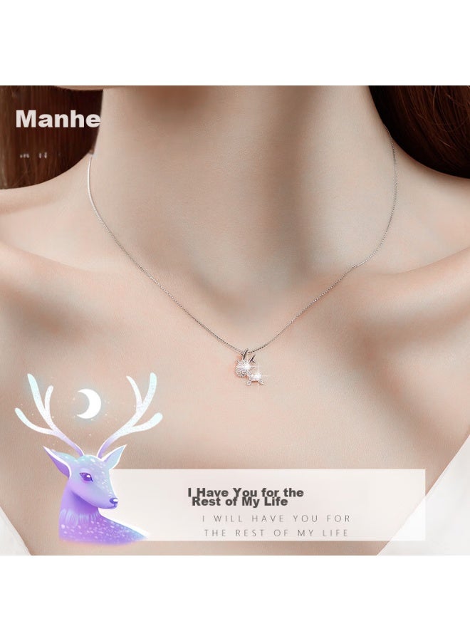 Manhe S925 Silver Deer With You Necklace, Women's Pendant elry, Wife's New Year Birthday Gift For Girlfriend - Image 1