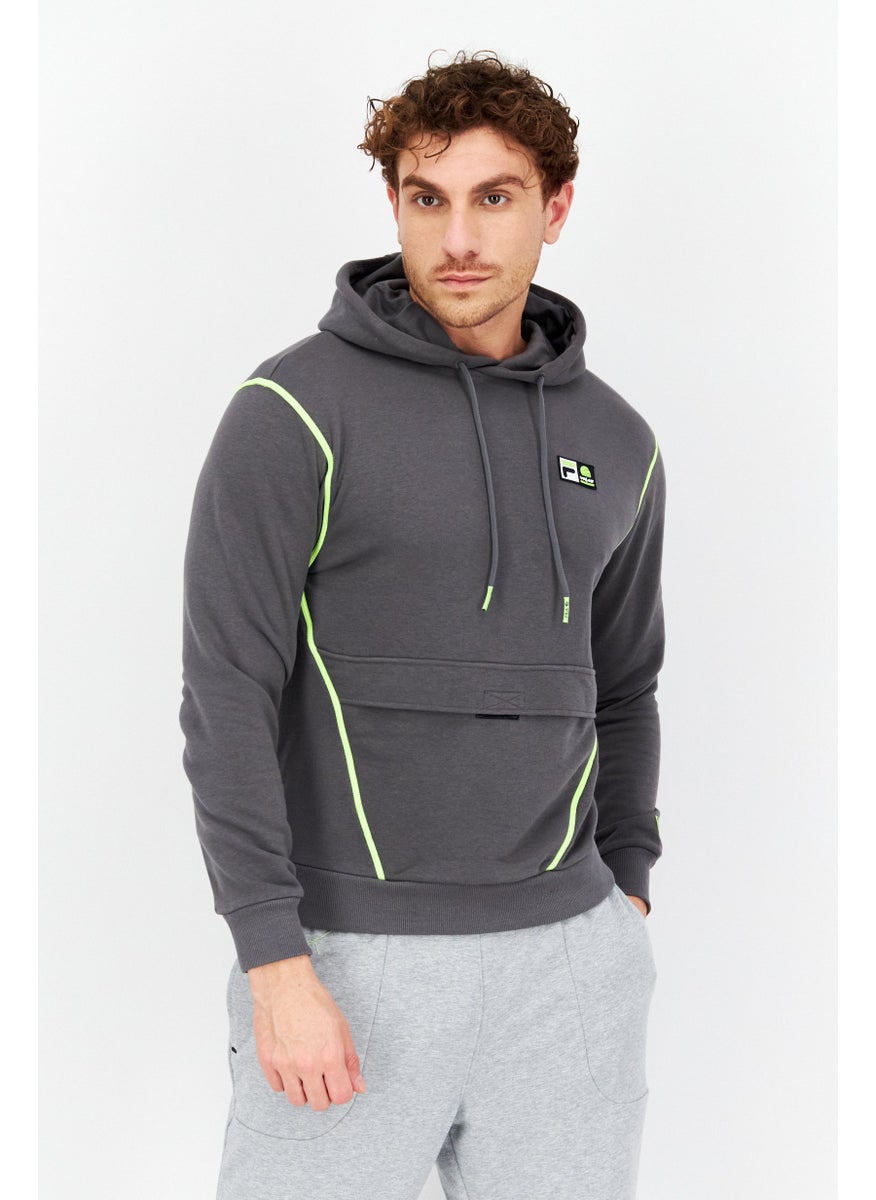 FILA Men Oversized Fit Long Sleeves Outdoor Hooded Sweatshirt, Grey  - Image 1