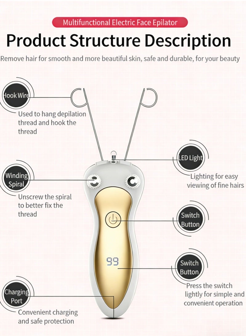Halamine Painless Electric Cotton Epilator for Women - USB Rechargeable Facial Hair Remover with LED Light - Gentle Lady Facial Hair Remover for Upper Lip, Chin & Cheeks - Smooth Skin at Home - Image 5