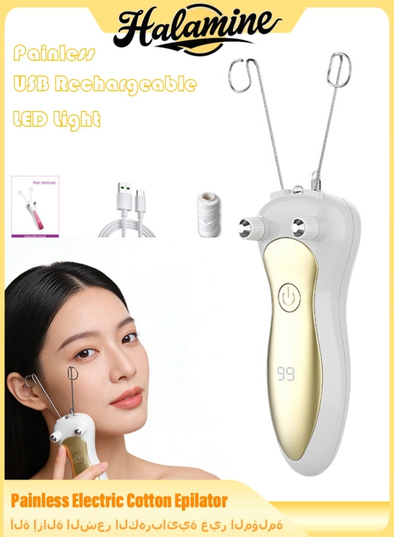 Halamine Painless Electric Cotton Epilator for Women - USB Rechargeable Facial Hair Remover with LED Light - Gentle Lady Facial Hair Remover for Upper Lip, Chin & Cheeks - Smooth Skin at Home - Image 1