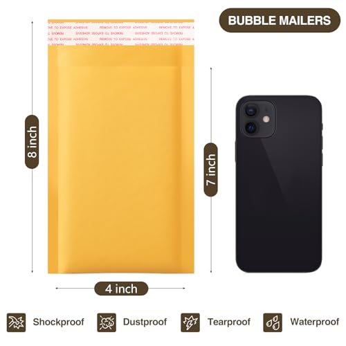 UCGOU Bubble Mailers 4x8 Inch Yellow 100 Pack Usable Size 4x7 Inch Kraft Padded Envelopes Small Business Mailing Packages Opaque Self Seal Boutique Shipping Bags Mailer Shipping Envelope Bubble Mailer - Image 2