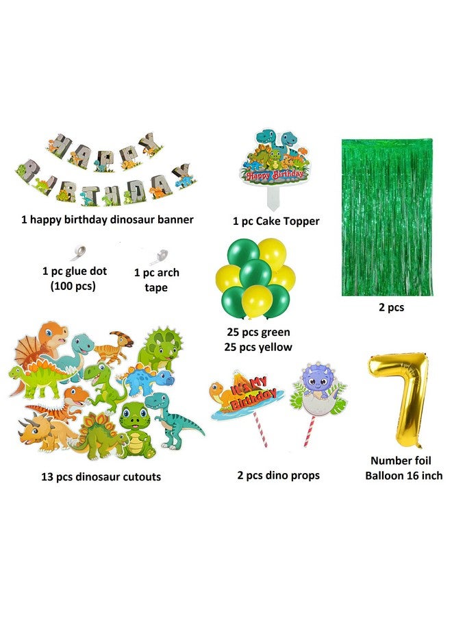 FI - FLICK IN 72 pcs 7th Birthday Animal Decoration Fringe Curtain Dino Cutouts Cake Topper Props Dinosaur Birthday Decorations for Boys Animal Theme Bday Decoration (Pack of 72, Multicolor) - Image 2