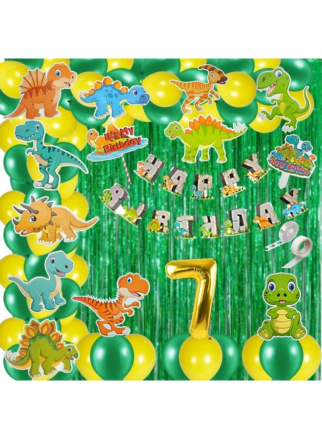 FI - FLICK IN 72 pcs 7th Birthday Animal Decoration Fringe Curtain Dino Cutouts Cake Topper Props Dinosaur Birthday Decorations for Boys Animal Theme Bday Decoration (Pack of 72, Multicolor) - Image 1