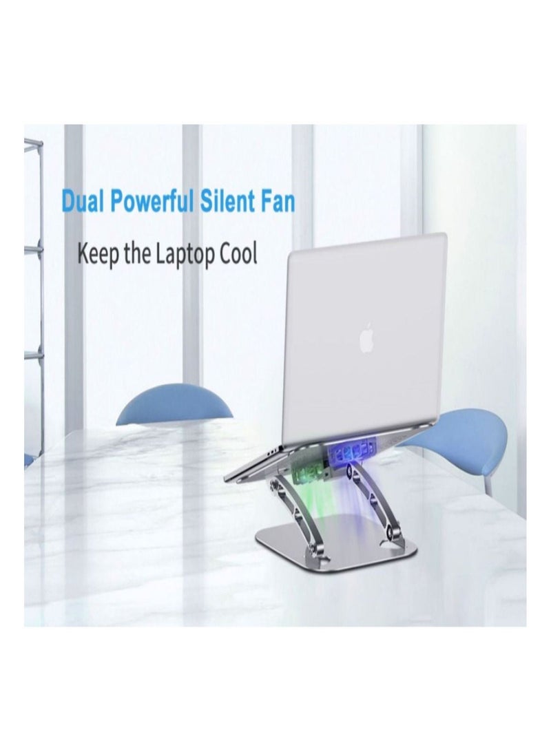 Loquat Aluminum Height Adjustable Laptop Cooling Pad Stand with Double Fan for Office Desk, Computer Riser Mount Cooler Compatible with MacBook Pro Air Dell Alienware (silver)  - Image 3