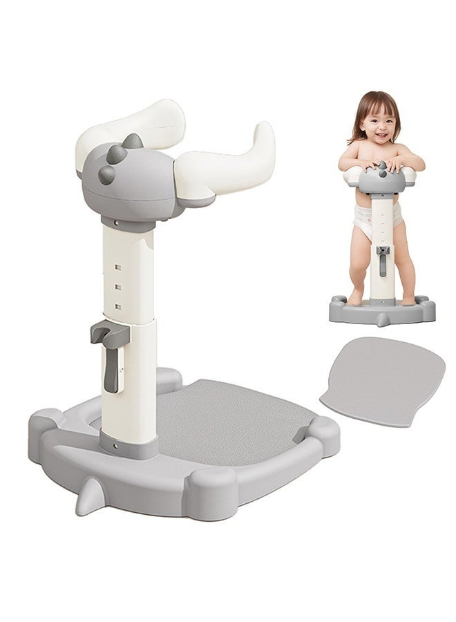 والالا حامل استحمام للأطفال، حوض استحمام قائم للأطفال مع ارتفاع قابل للتعديل ومسند للذراعين ومضاد للانزلاق، دعامة استحمام قائمة مع قاعدة مضادة للانزلاق وسجادة للأطفال من عمر 6 إلى 36 شهرًا - رمادي - Image 1