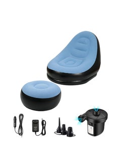 Yindella Yindella Inflatable Lounge Chair with Ottoman and Electric PumpCar Household Power Options Portable Air Sofa with Foot Stool for Renting House Office Living Room Outdoor Camping Use Sky Blue  - Image 1