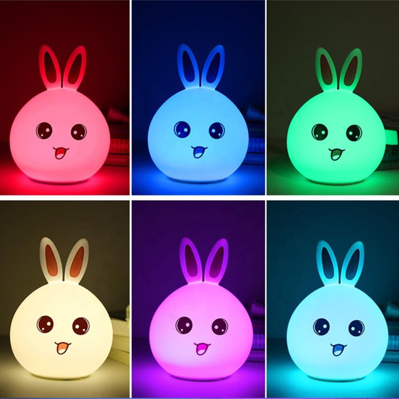 One94Store Silicone Rabbit Night Light – USB Rechargeable 7-Color LED Lamp with Touch Sensor, Kids Bedroom Décor, Romantic Decor, Valentine Day Gift, Love Gift for Her, Couple Gift - Image 3