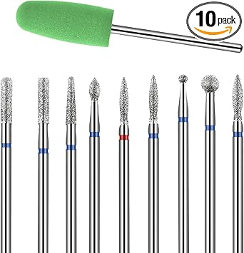 Jeffdad 10pcs Nail Drill Bits Set Professional Nails Diamond Bits Russian Cuticle Remover Bits Kit for Acrylic Gel Nails Home Salon Nail - Image 1